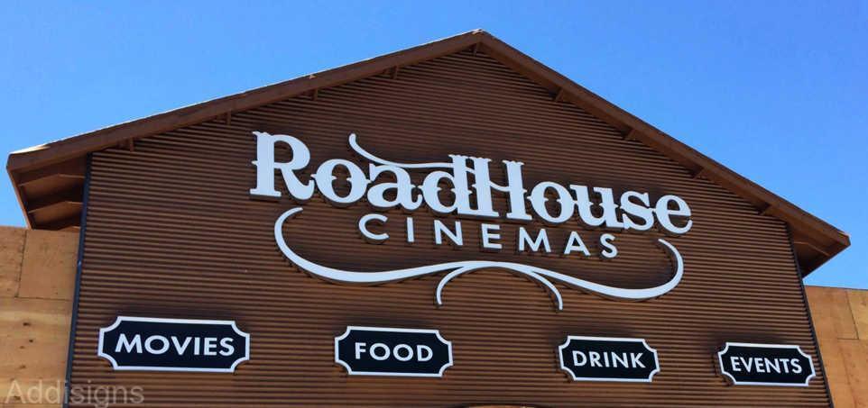 Roadhouse Cinemas pan channel letter signage on a building